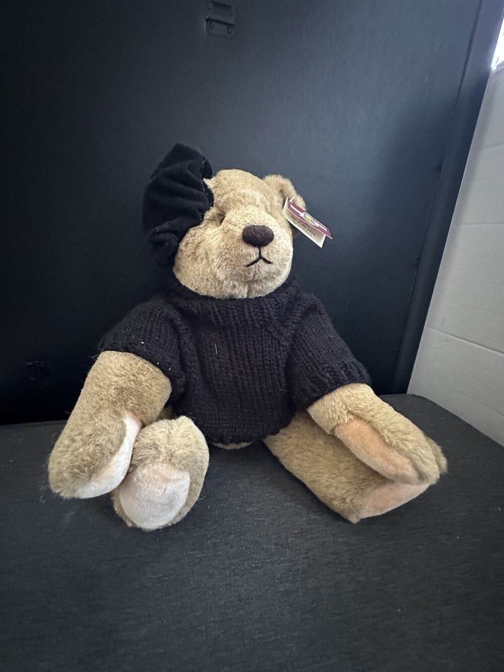 Vintage 1982 GUND Bialosky Teddy Bear Black Sweater Beret 18” Plush w/ Tag